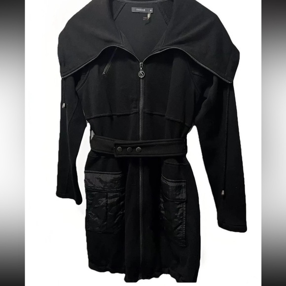 Theme Zip Up Belted Black Jacket Size M - Picture 7 of 14